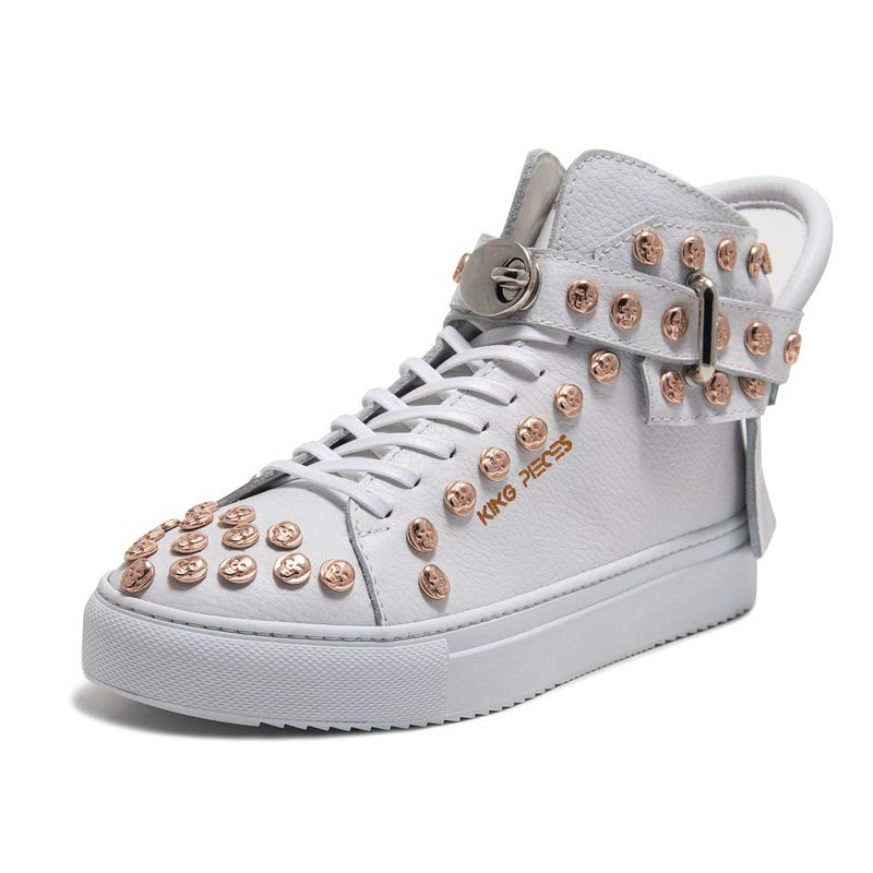 VIOLA - Tenis en Cuero Argentino Blanco VIOLA  Argento Skull