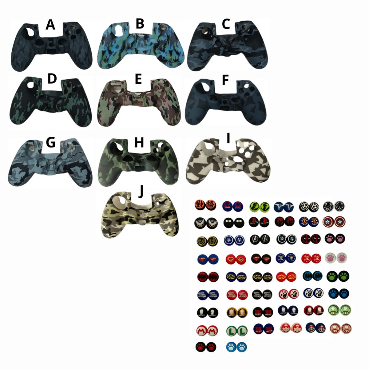 GENERICO - Protector Funda Silicona De Diseño + 2 Grips Para Control Ps4