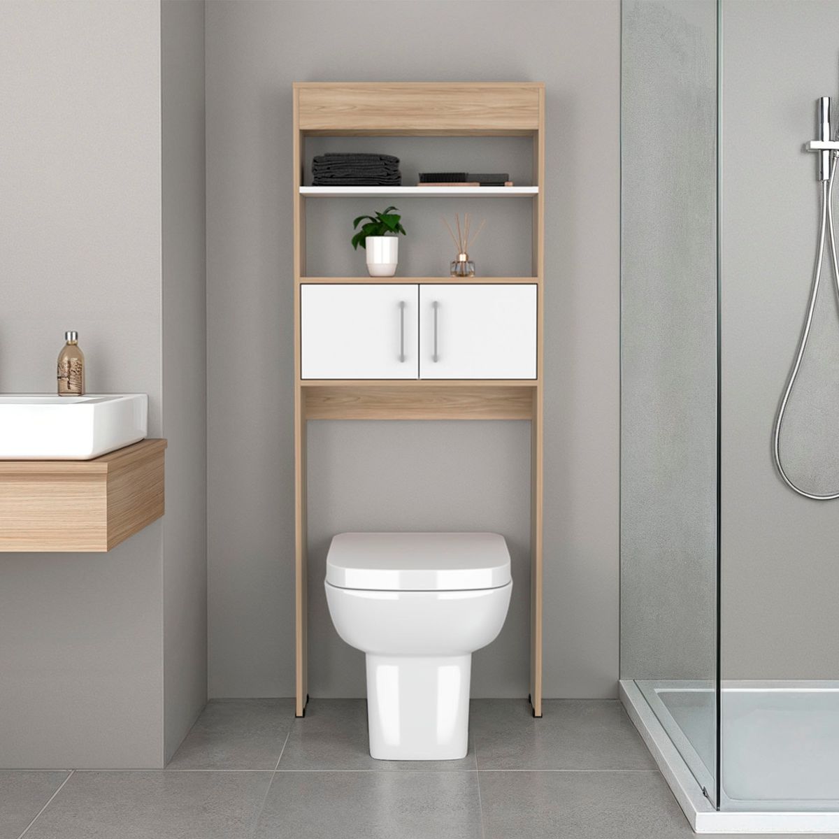 RTA MUEBLES - Mueble optimizador para baño Fresno/Blanco MDB 7244