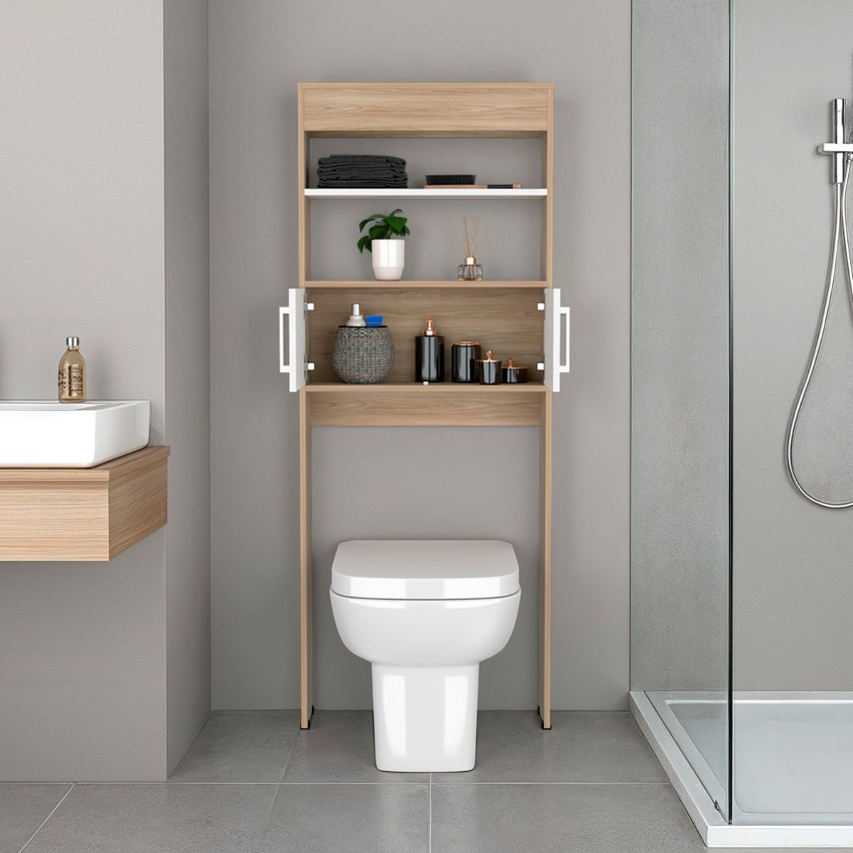RTA MUEBLES - Mueble optimizador para baño Fresno/Blanco MDB 7244
