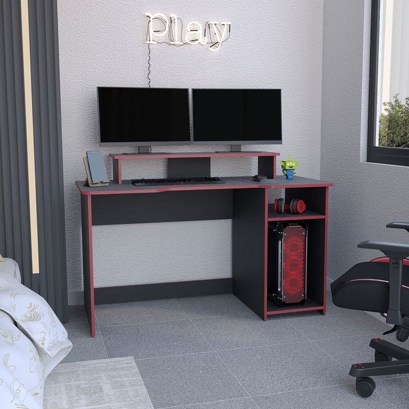 RTA MUEBLES - Escritorio gamer huni Wengue canto Rojo elw 9612