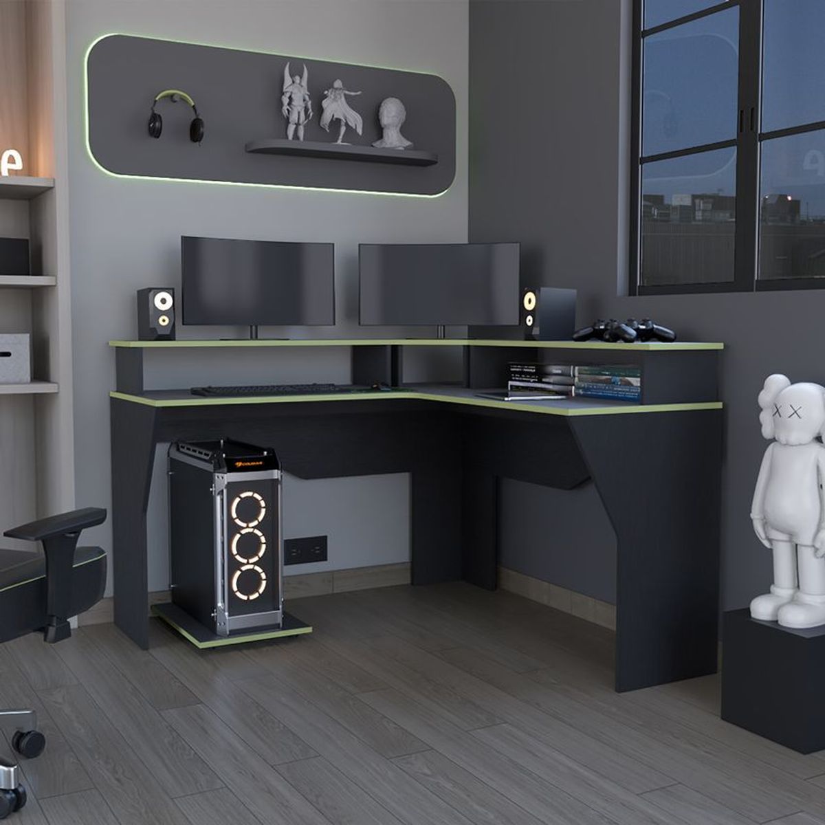 RTA MUEBLES - Escritorio gamer guma blanco/wengue elw 9614_._.