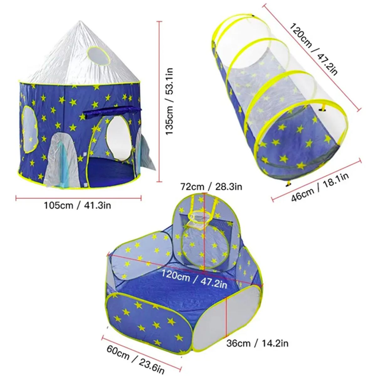 STALION - Carpa Castillo Espacial 3 en 1 con túnel y zona de juegos Azul