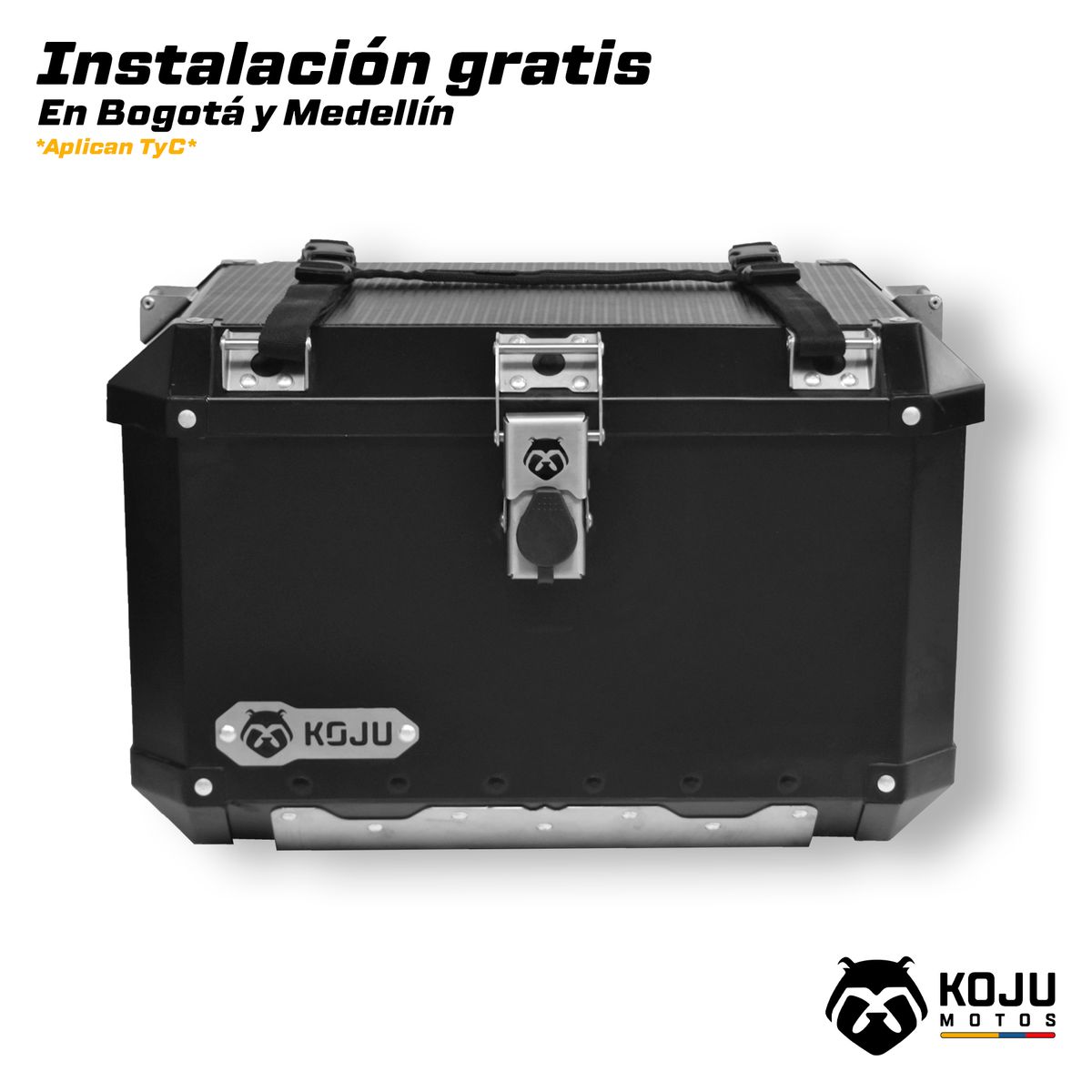 KOJU - Maletero en aluminio para moto-47L NEGRO con accesorios KOJU