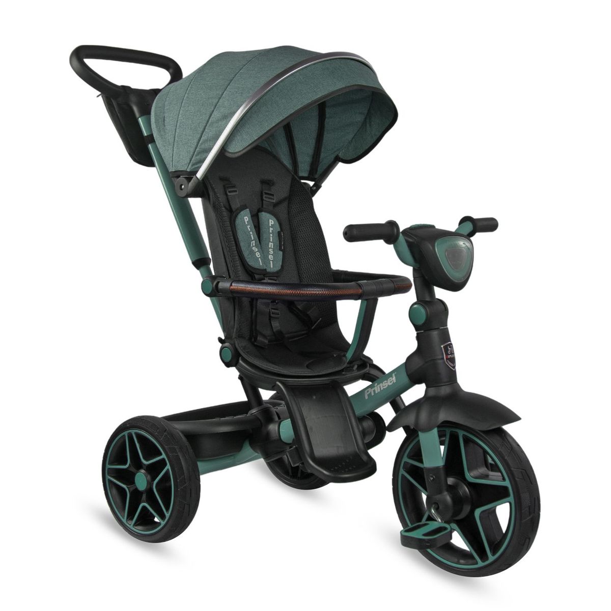 PRINSEL - Triciclo Paseador niños Reclinable Gira360 Lueces Bluetooth