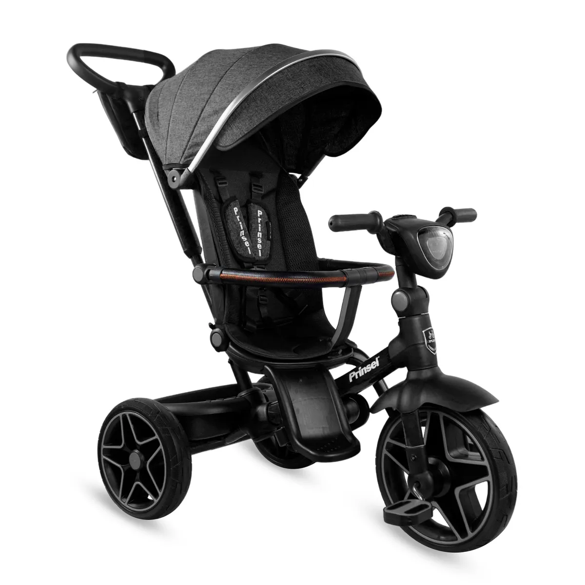 PRINSEL - Triciclo Paseador niños Reclinable Gira360 Negro Bluetooth