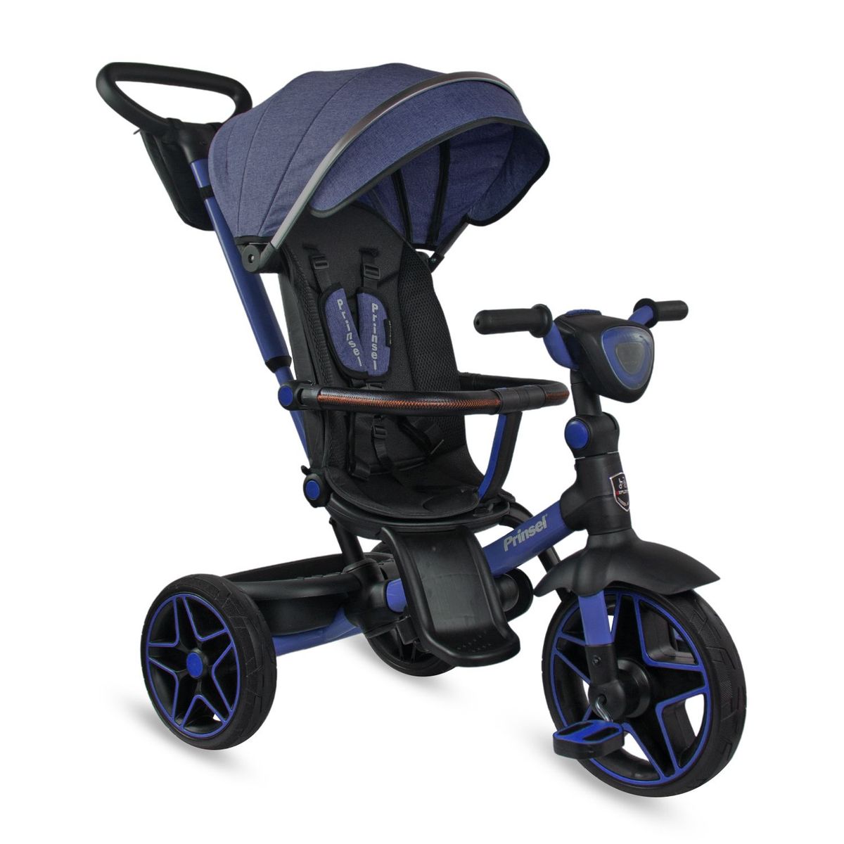 PRINSEL - Triciclo Paseador niños Reclinable Gira360 Azul Bluetooth