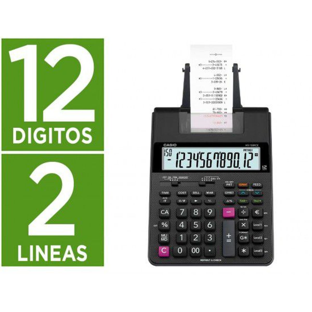 CASIO - SUMADORA DE ROLLO CASIO HR100 12 DIGITOS MAS ADAPTADOR