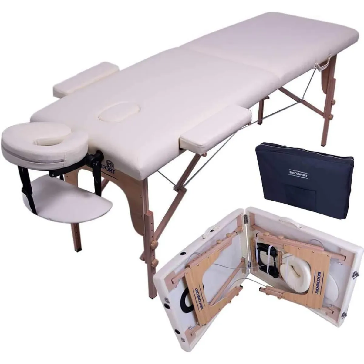 NANOFORT - Camilla para masaje plegable portátil y reclinable color claro