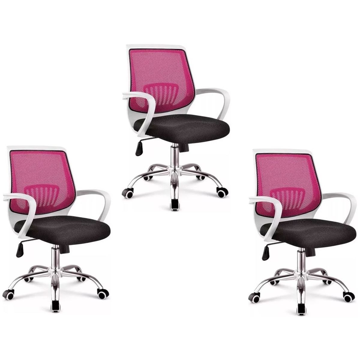 MOBLIHOUSE - Set X3 Silla Secretarial Superior Blanca Fucsia Moblihouse