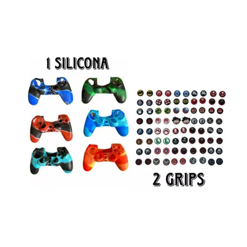 GENERICO - Protector Funda Silicona Camuflada + 2 Grips Para Control Ps4