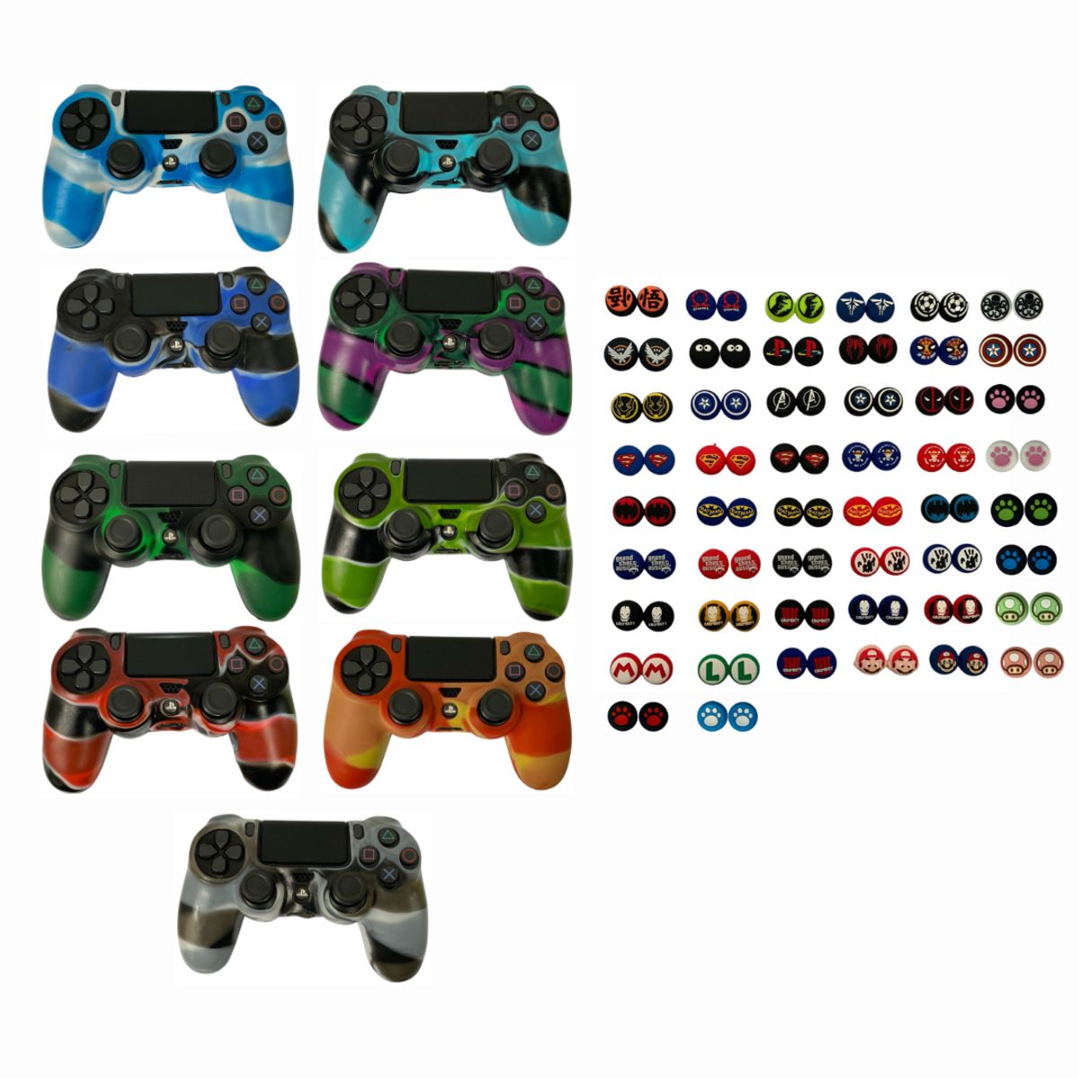 GENERICO - Protector Funda Silicona Camuflada + 2 Grips Para Control Ps4