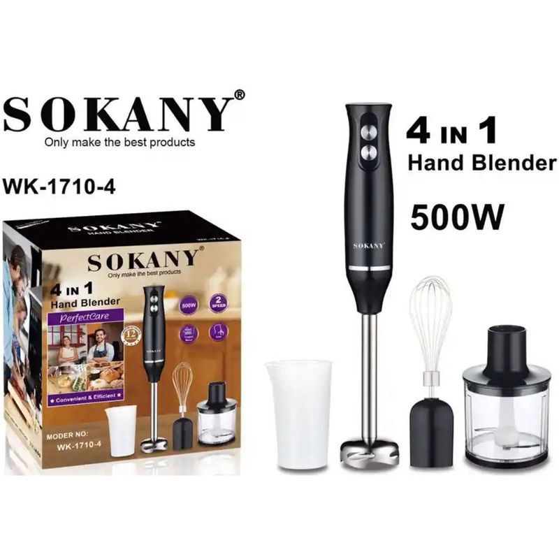 SOKANY - Batidora De Inmersión 4-en-1 Sokany 500W.