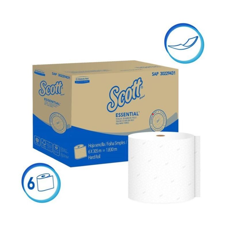 SCOTT - Scott Essential Toallas De Manos En Rollo Blanca 305 Mts X6