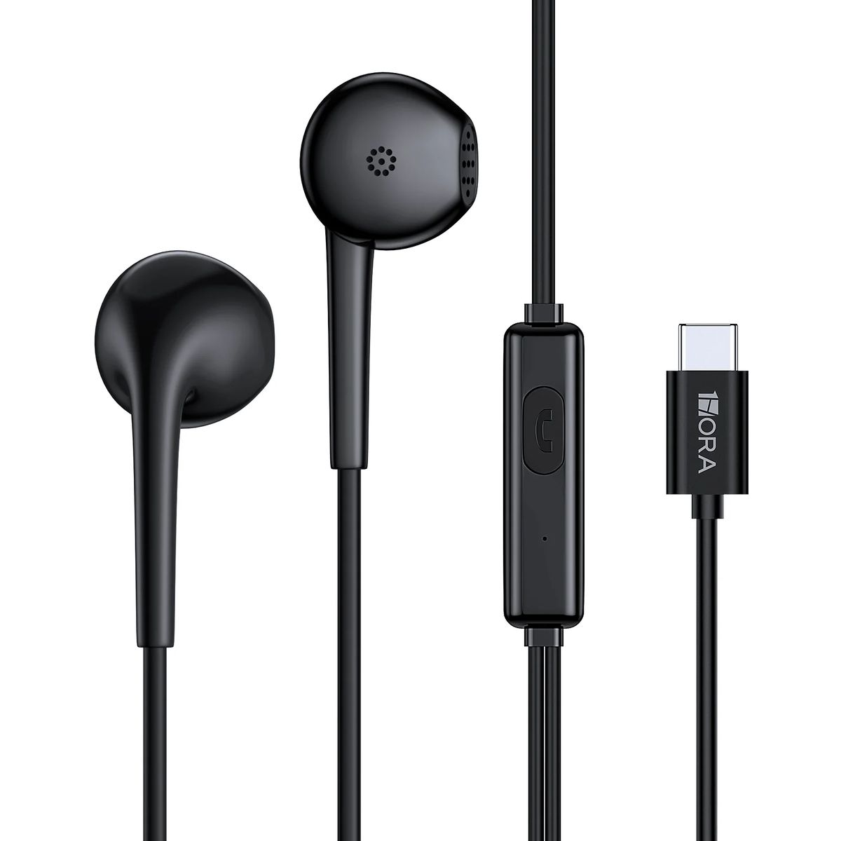 1HORA - Audifonos Por Cable Aut124 Auriculares In-Ear Tipo C Negros  00000