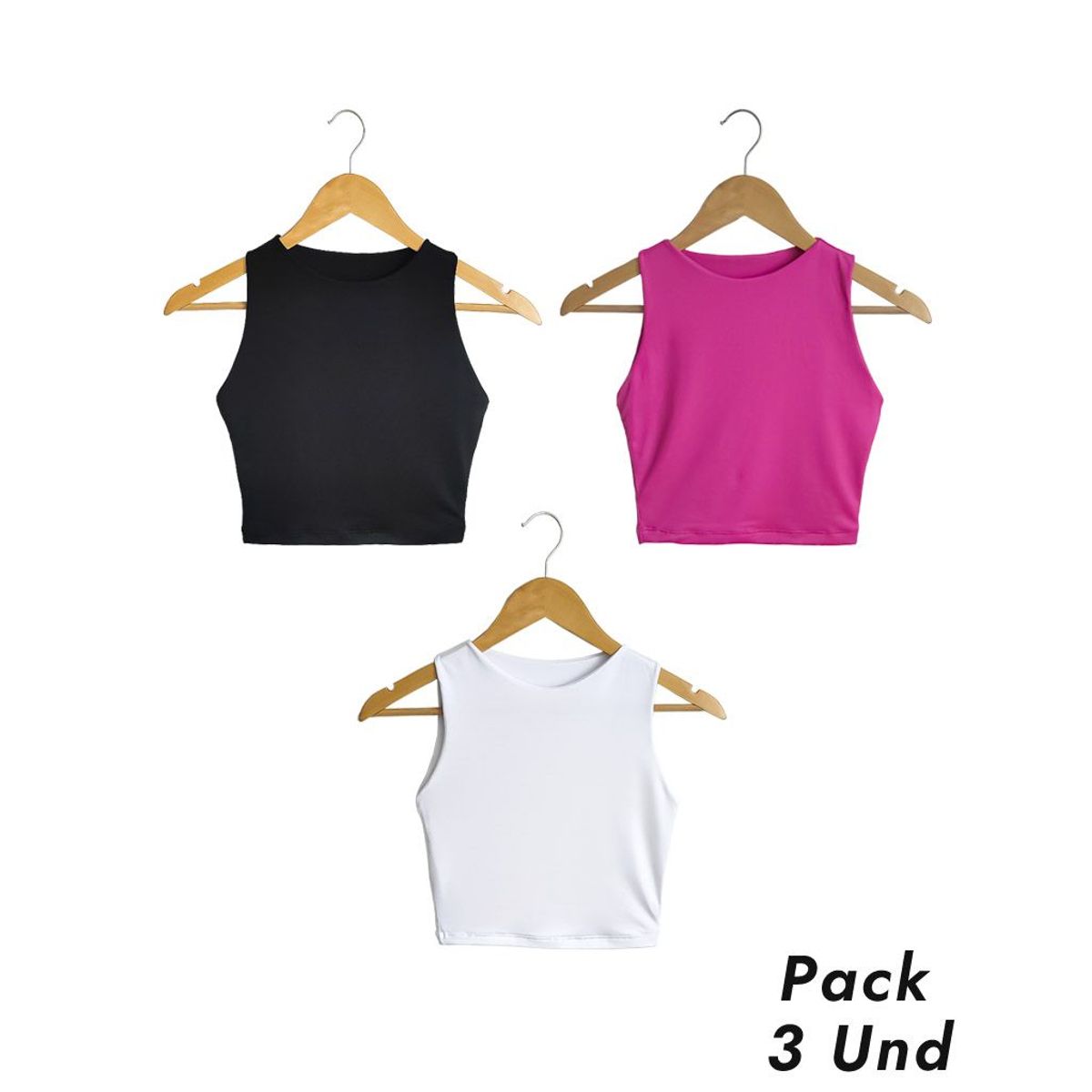 SYK - Paquete X 3 und Blusa Crop Top Para Mujer Unicolor Licrado.