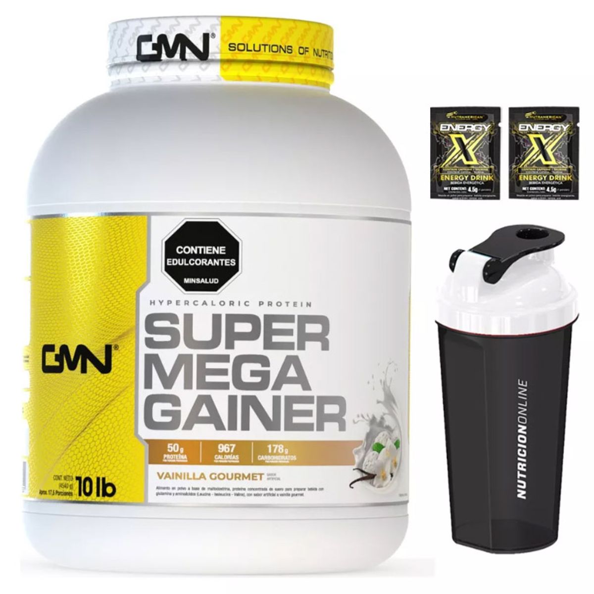 GMN - Super Mega Gainer 5Lb Vainilla Con Energy X Y Termo