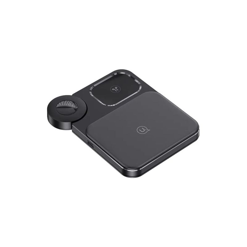 USAMS - Cargador Inalámbrico 3en1 para Celular Earpods y Smartwatch 15W Negro