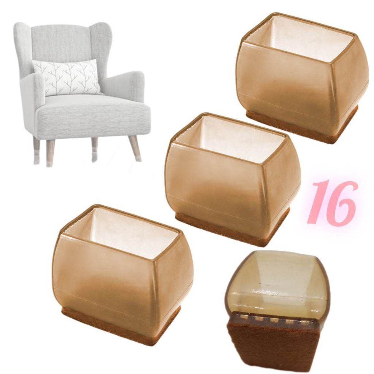 GENERICO - set x16 Protectores Antideslizantes patas muebles forro rectangular