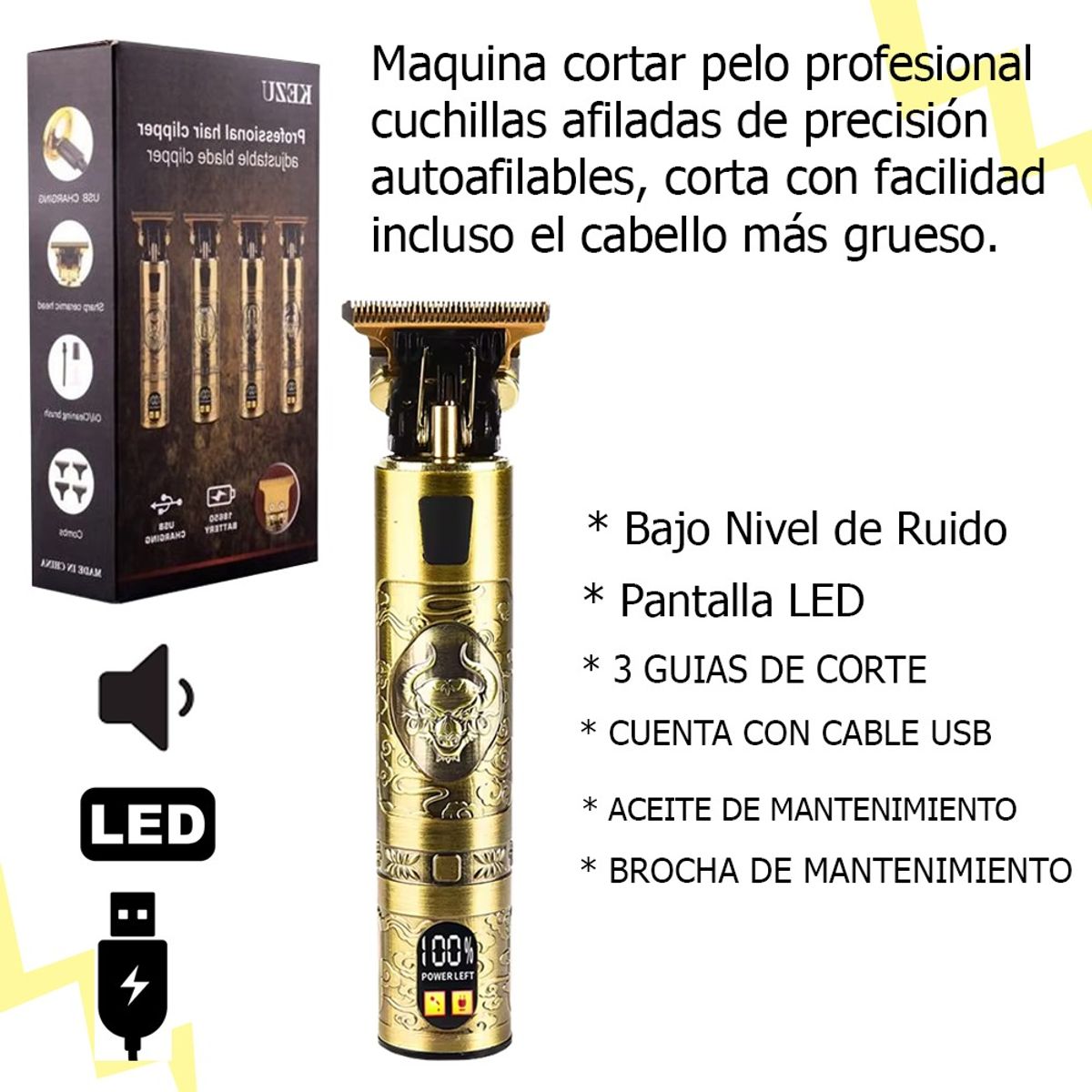 GENERICO - Maquina Afeitadora Cortadora Pelo Inalambrica - DORADO