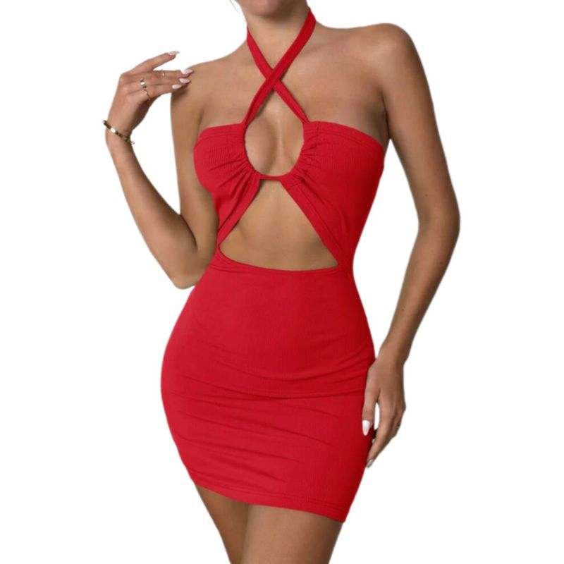 GENERICO - Vestido corto con busto ajustado amarrado al cuello