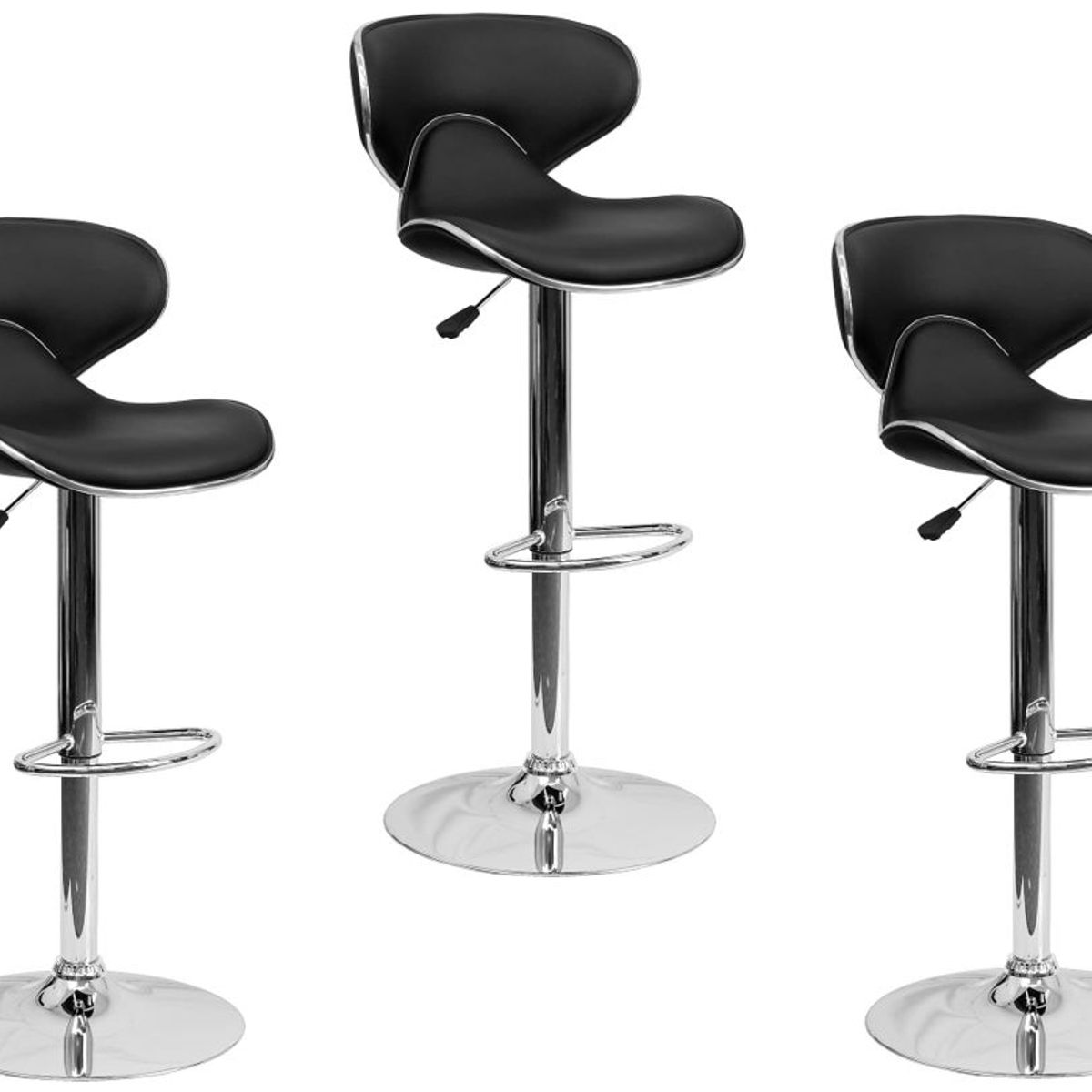 MOBLIHOUSE - Set X3 Silla Bar Jinete Negra Sillas Giratorias De Piel Sintética