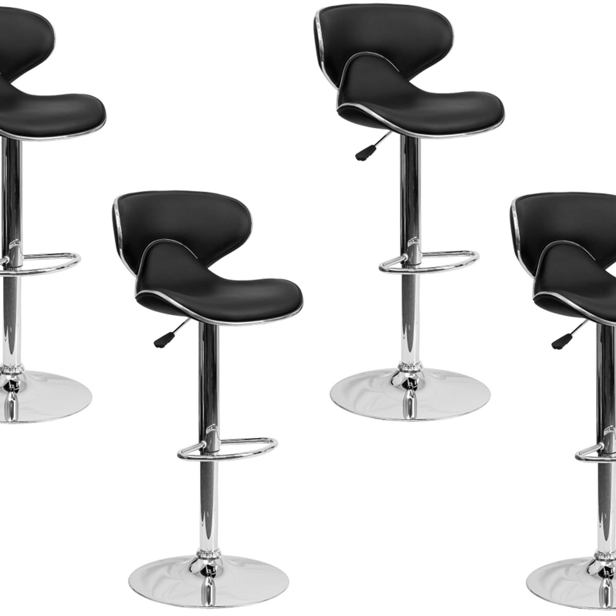 MOBLIHOUSE - Set X4 Silla Bar Jinete Negra Sillas Giratorias De Piel Sintética