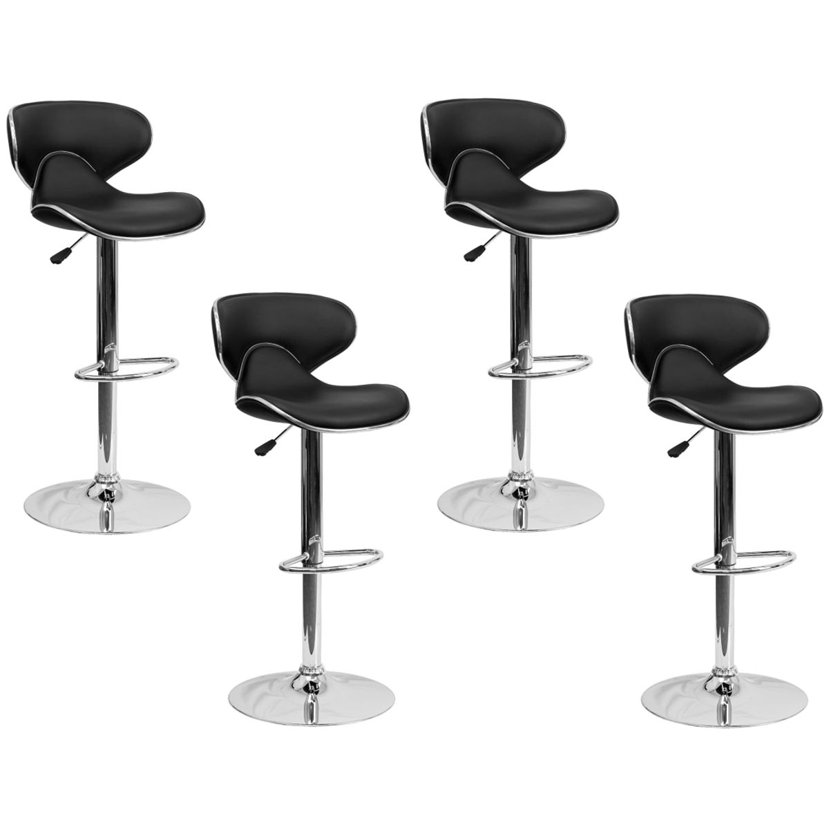 MOBLIHOUSE - Set X4 Silla Bar Jinete Negra Sillas Giratorias De Piel Sintética