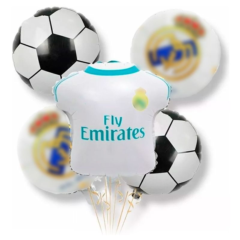 GENERICO - Set X5 Globos Metalizado Real Madrid Fiesta Decoracion