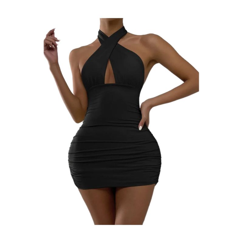 BAPU - Vestido corto fruncido de ajustar al cuello