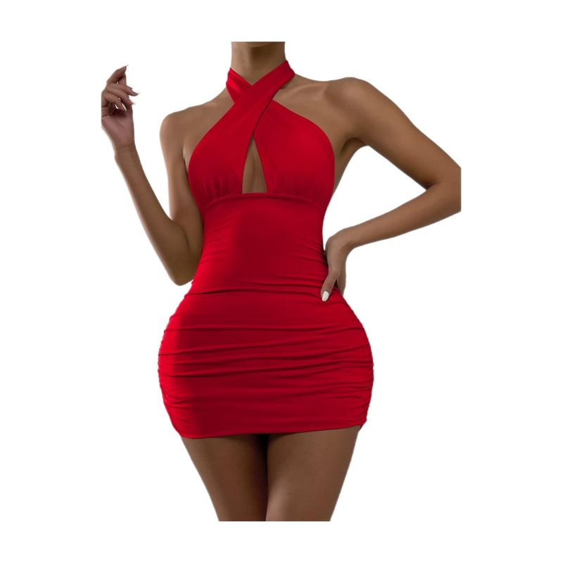 BAPU - Vestido corto fruncido de ajustar al cuello