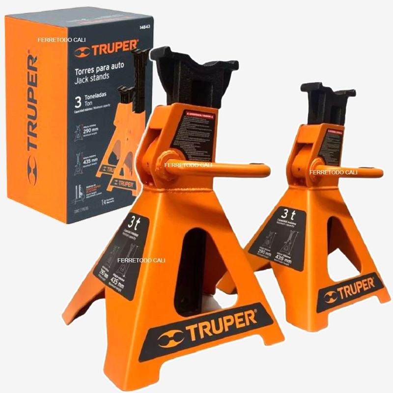 TRUPER - Juego De Torres Bloqueo Soporte 3 Ton Autos 2 Piezas Truper