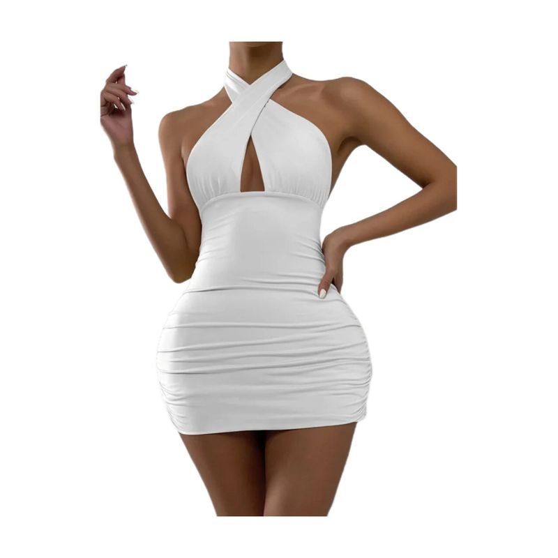 BAPU - Vestido corto fruncido de ajustar al cuello