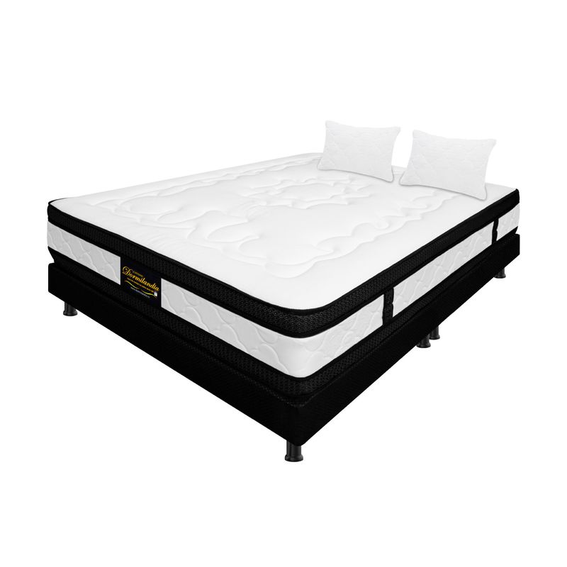 DORMILANDIA - Combo colchón queen 160x190 resortado híbrido - base cama dividida - almohadas.