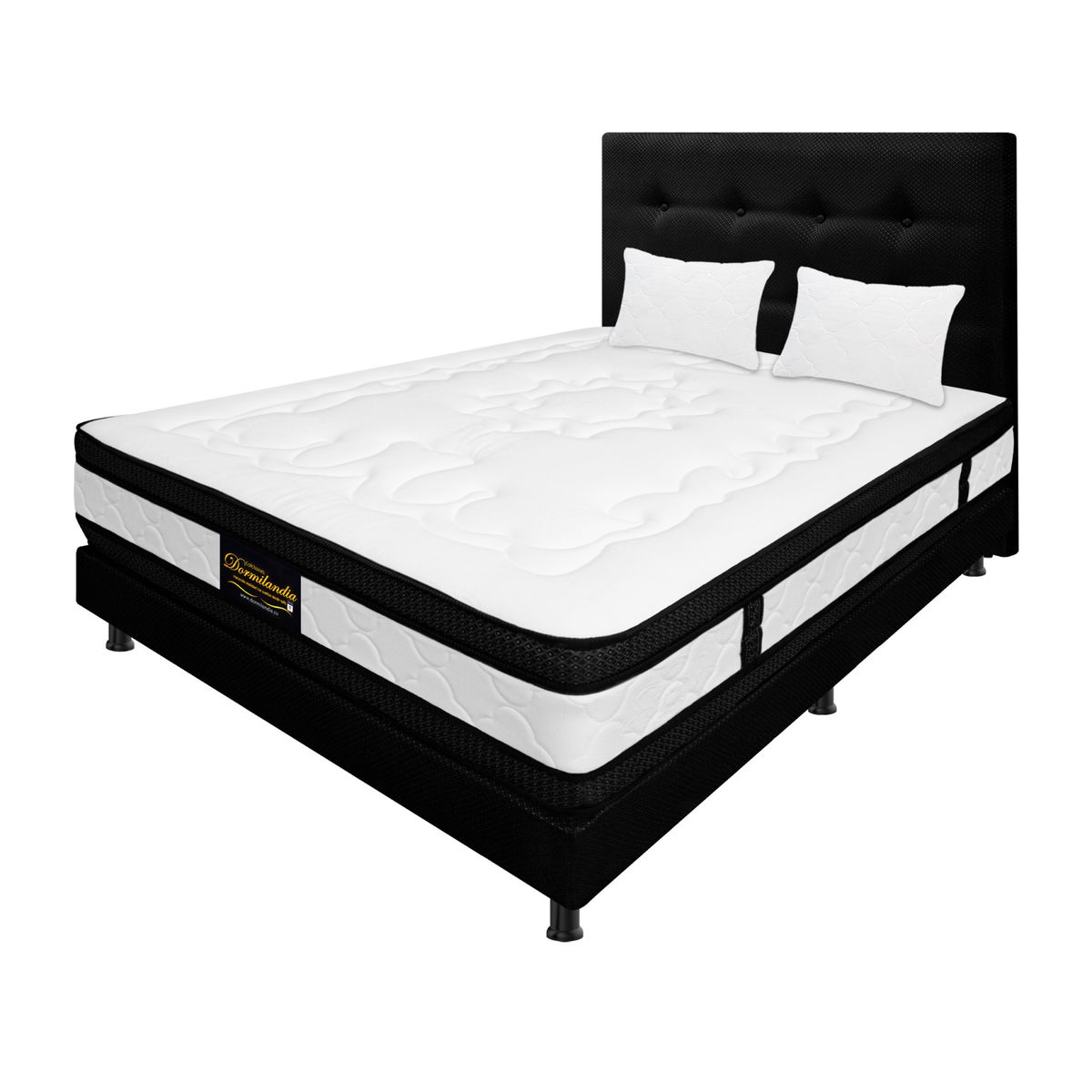 DORMILANDIA - Mega combo colchón semidoble 120x190 resortado híbrido - base cama entera - cabecero - almohadas