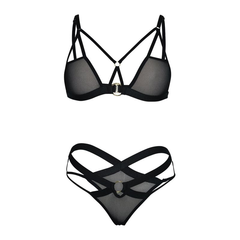 ELECTRIK LINGERIE - Conjunto Argollas Doradas en Mallatex, Elegancia sin Límites