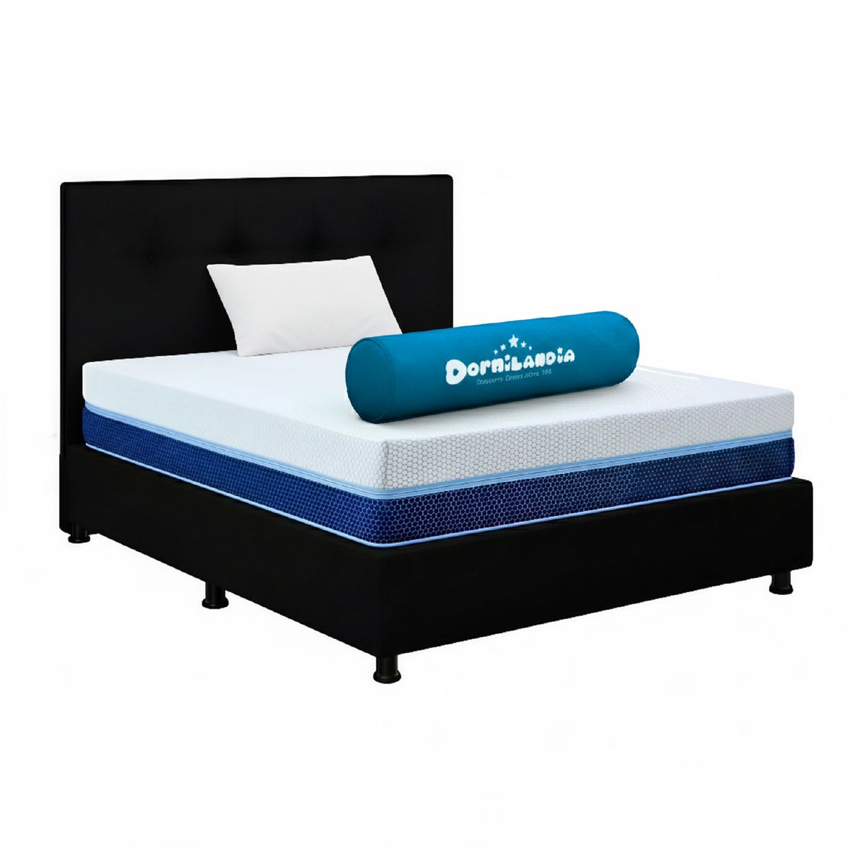 DORMILANDIA - Mega Combo Colchón Multisleep Cover Enrollado Sencillo Negro Más Base Cama, Cabecero y 1 Almohada