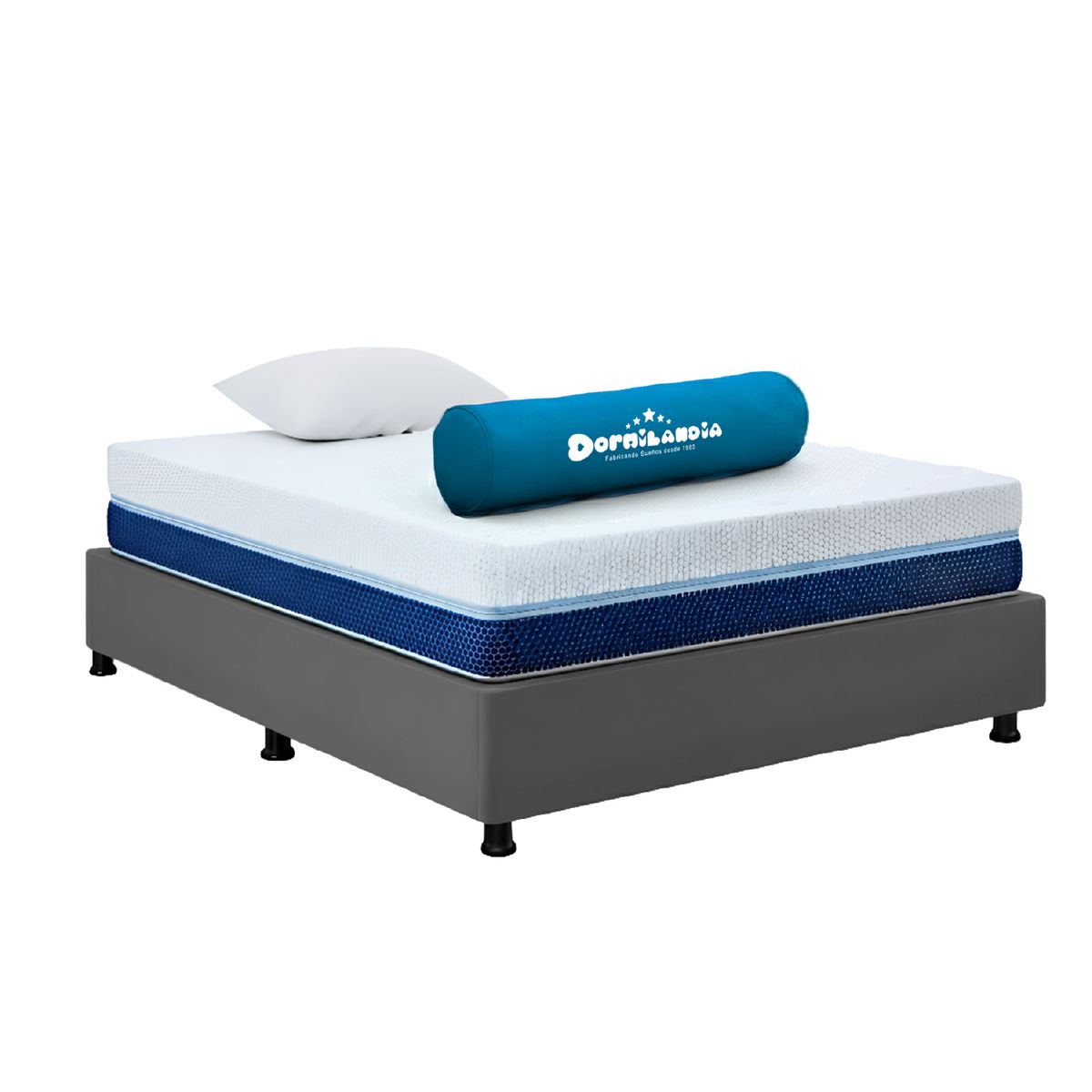 DORMILANDIA - Combo Colchón Multisleep Cover Enrollado Sencillo Gris Más Base Cama y 1 Almohada
