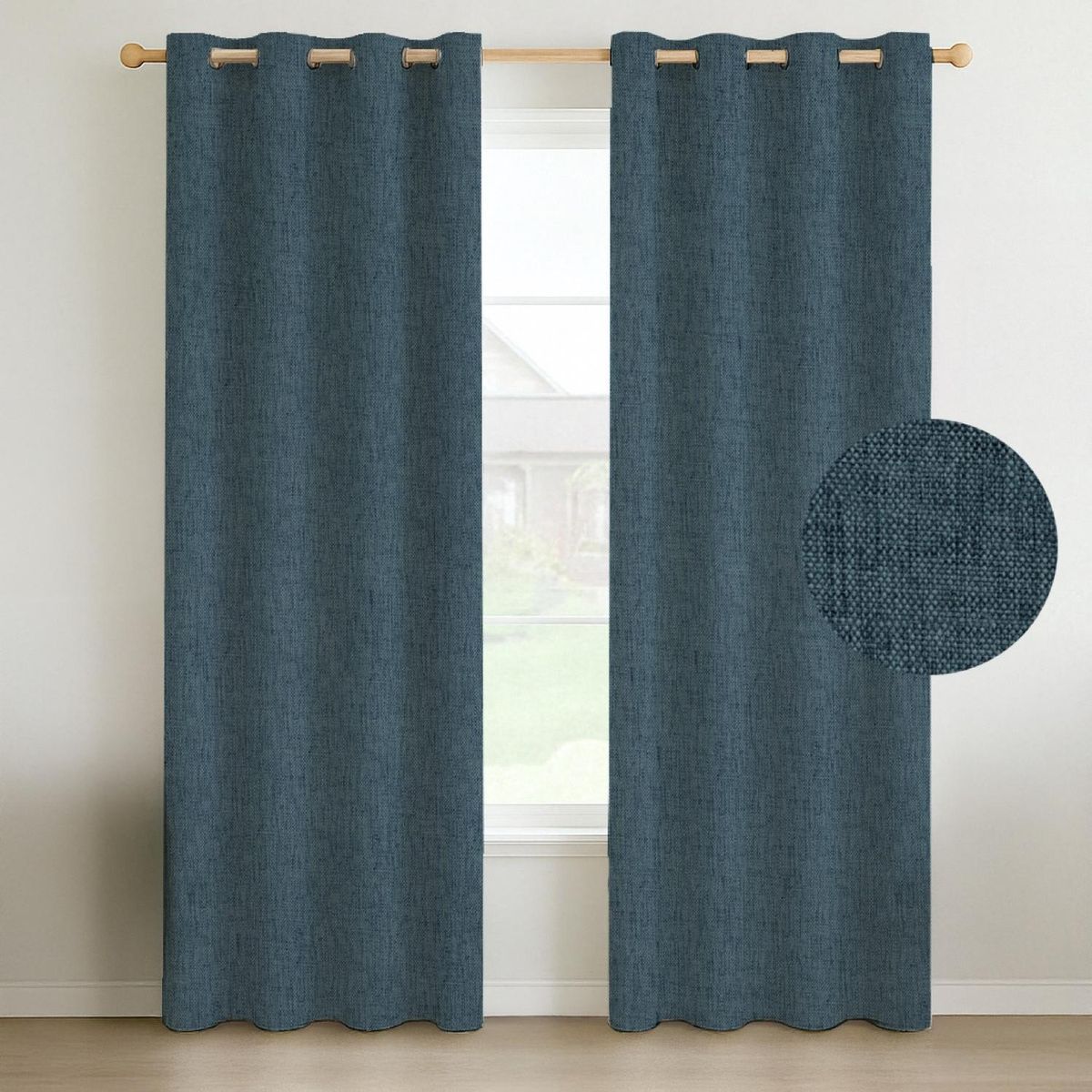 CASATUA - Cortina Blackout 100% Anti Luz, 1 Paño 140x220 Text Lino - Azul