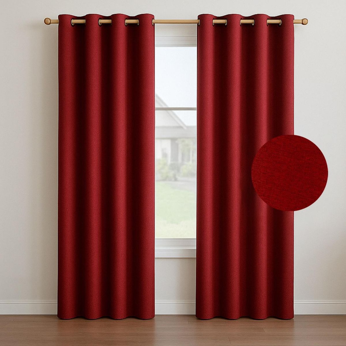 CASATUA - Cortina Blackout 100% Anti Luz, 1 Paño 140x220 Text Lino - Rojo