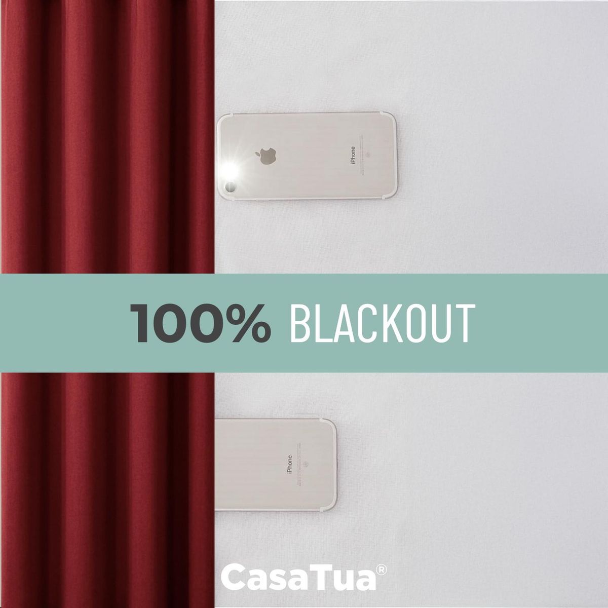 CASATUA - Cortina Blackout 100% Anti Luz, 1 Paño 140x220 Text Lino - Rojo