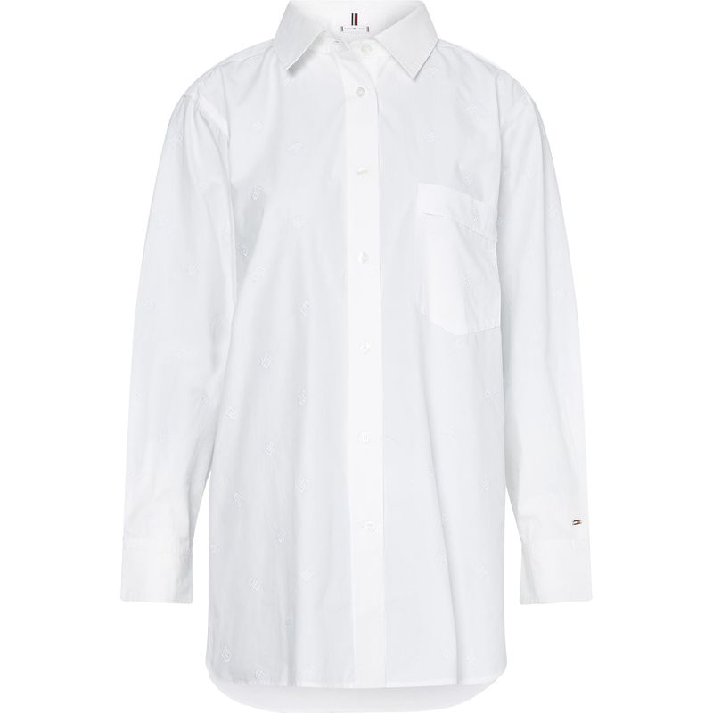 TOMMY HILFIGER - Camisa De Corte Oversize Con Monogramas Blanco Tommy Hilfiger