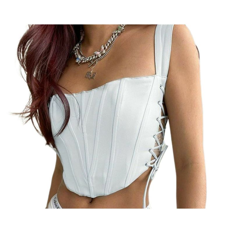 BAPU - Crop top corset con ojalillos metálicos varillas laterales
