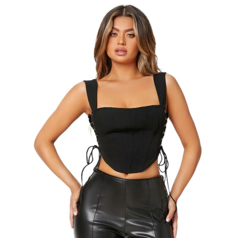 BAPU - Crop top corset con ojalillos metálicos varillas laterales