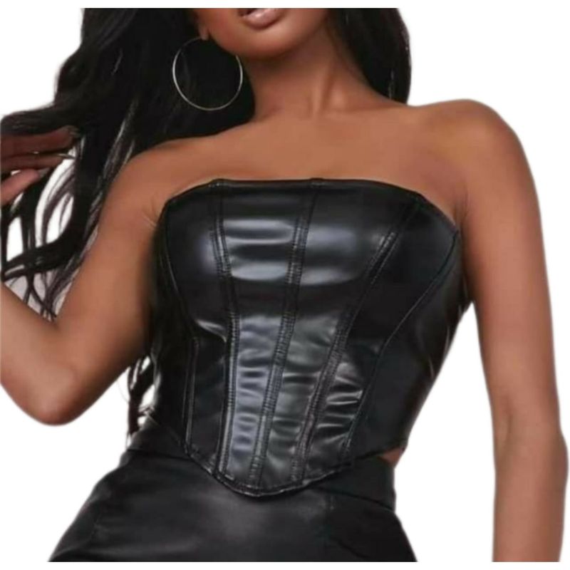 BAPU - Crop top corset en cuerina varillas laterales
