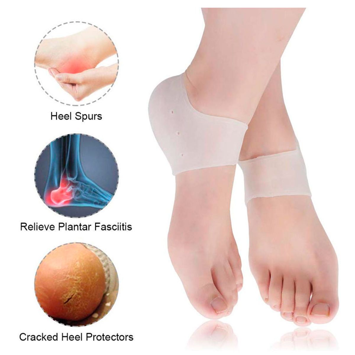 GENERICO - Taloneras Protector Talón Gel Silicona Fascitis - Blanco