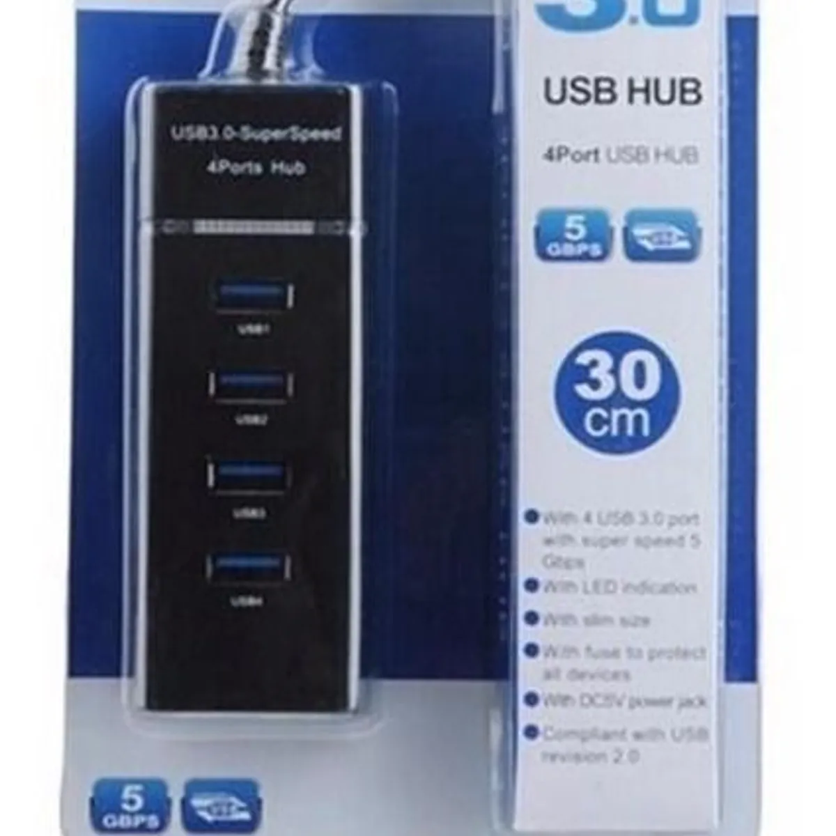 GENERICO - Hub Usb 3.0 4 Puertos De 5 Gbps Cable 30 Negro