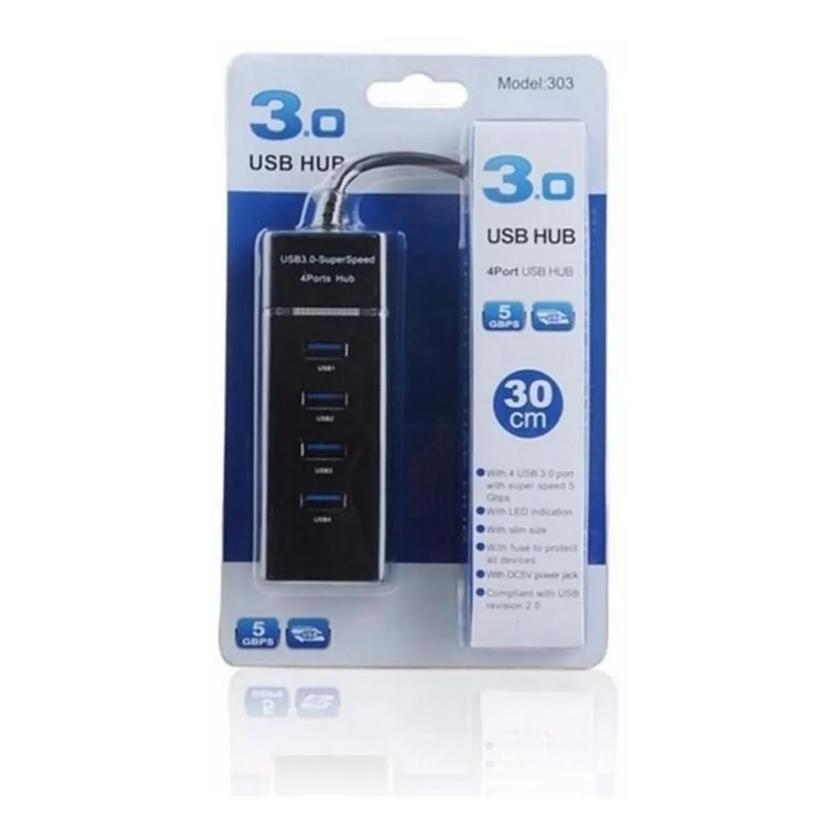 GENERICO - Hub Usb 3.0 4 Puertos De 5 Gbps Cable 30 Negro