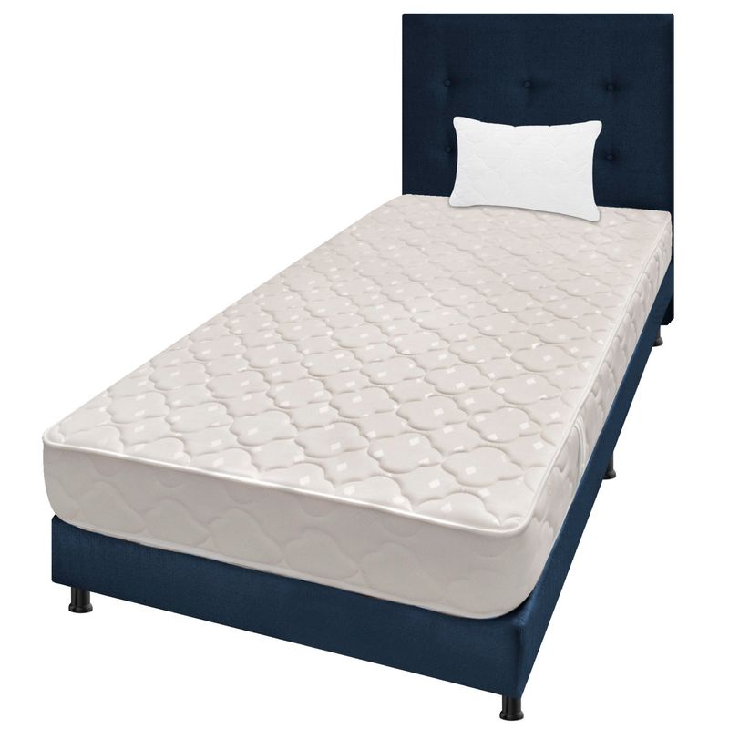 DORMILANDIA - Combo colchón sencillo 100x190 espumado multisleep azul  base cama entera  cabecero  almohada