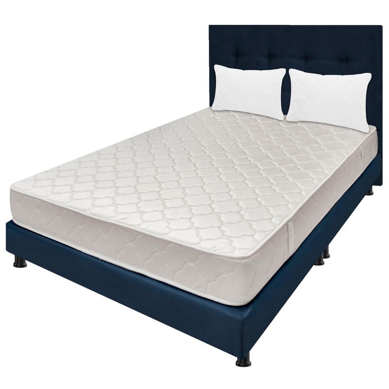 DORMILANDIA - Combo colchón queen 160x190 espumado multisleep azul  base cama dividida  cabecero  almohadas